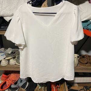 SHEIN Elegant White V-Neck Blouse